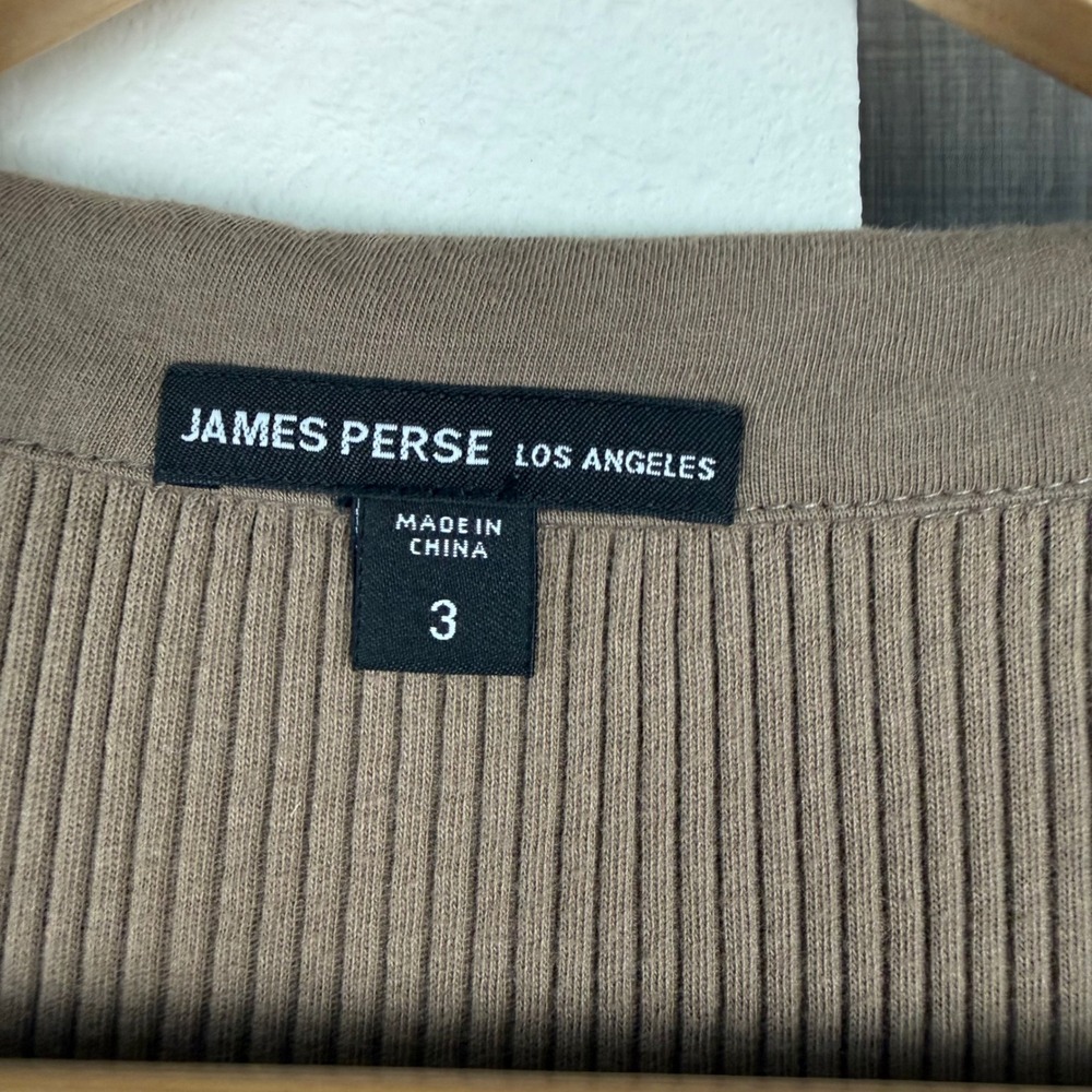 James‎ Perse Sable Brown Ribbed Polo Long Sleeve Top Split Neck Large - Picture 12 of 13